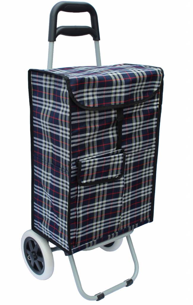 Boodschappentrolley 40 L. Blauw / Rood geruit Boodschappentrolley 40 L. Blauw / Rood geruit