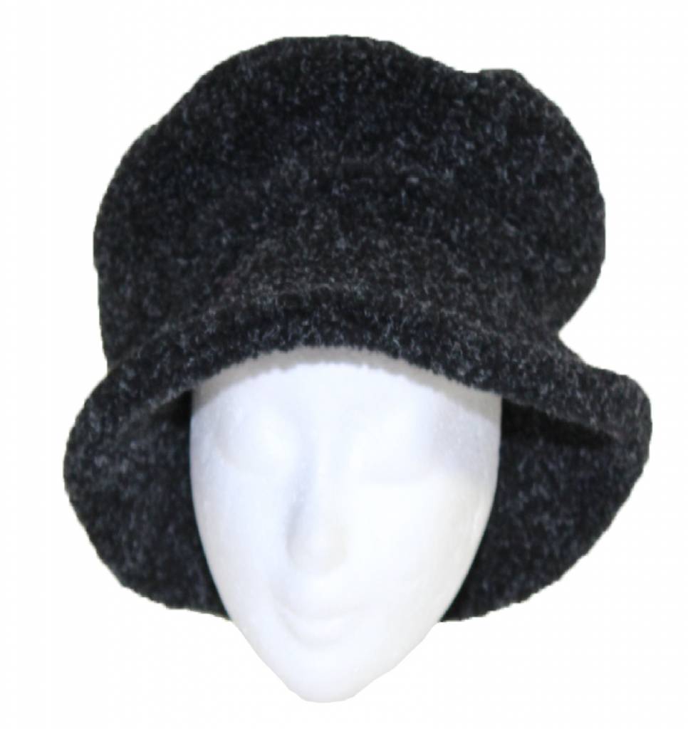 Dames Hoedje Teddy / Fleece Zwart - Grijs gespikkeld