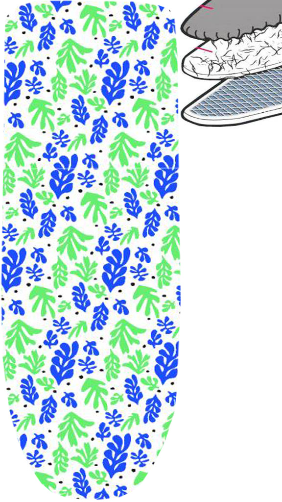 Strijkplankhoes 2 laags met elastiek  A  -  Blue green leaf Strijkplankhoes 2 laags met elastiek  A  -  Blue green leaf