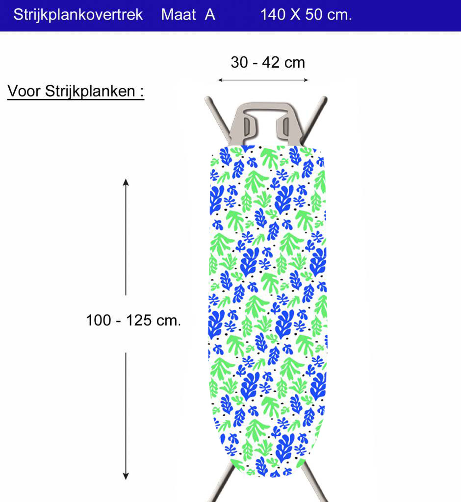 Strijkplankhoes 2 laags met elastiek  A  -  Blue green leaf Strijkplankhoes 2 laags met elastiek  A  -  Blue green leaf
