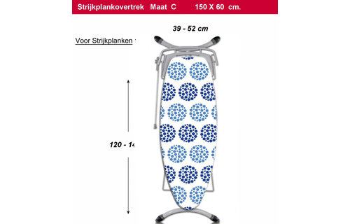 Strijkplankhoes 3 lagen 148 x 58 cm  maat C "Flowers in Circle Plain"