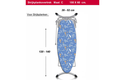 Strijkplankhoes 3 lagen 148 x 58 cm  maat C  "Blue Autumn Leaves"