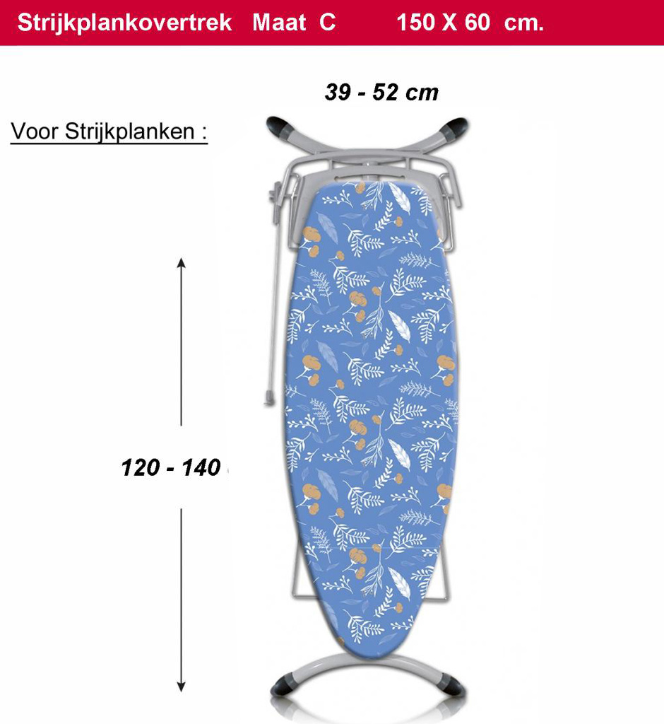 Strijkplankhoes 3 lagen 148 x 58 cm  maat C  "Blue Autumn Leaves" Strijkplankhoes 3 lagen 148 x 58 cm  maat C  "Blue Autumn Leaves"