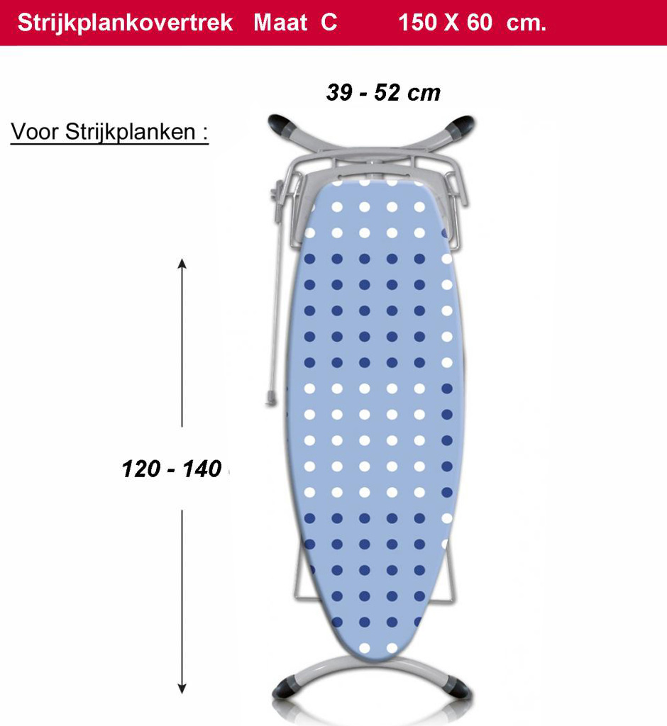 Strijkplankhoes 3 lagen 148 x 58 cm  maat C  "Dots blue" Strijkplankhoes 3 lagen 148 x 58 cm  maat C  "Dots blue"