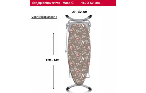 Strijkplankhoes 3 lagen 148 x 58 cm  maat C  "Taupe Autumn Leaves"