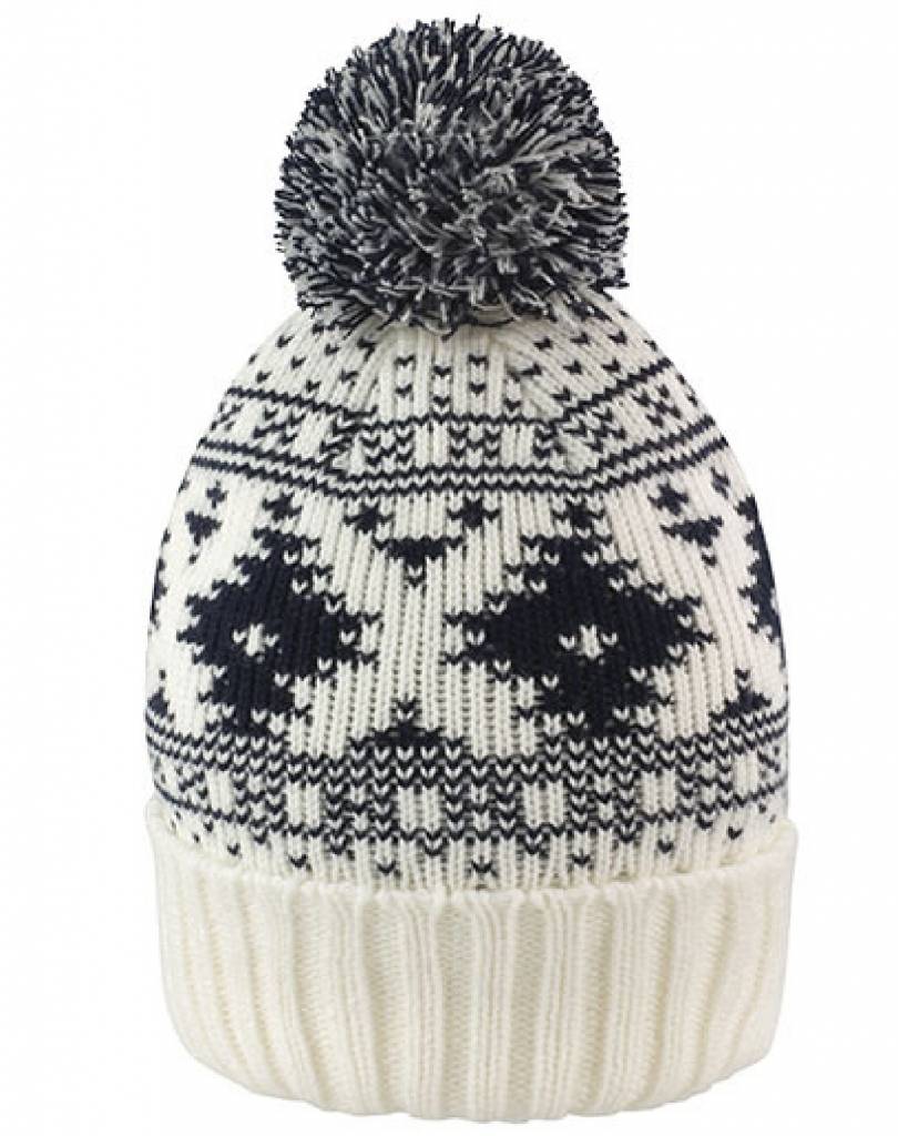 Gebreide jacquard muts Beige / Blauw