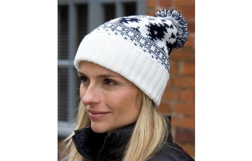 Gebreide jacquard muts Beige / Blauw