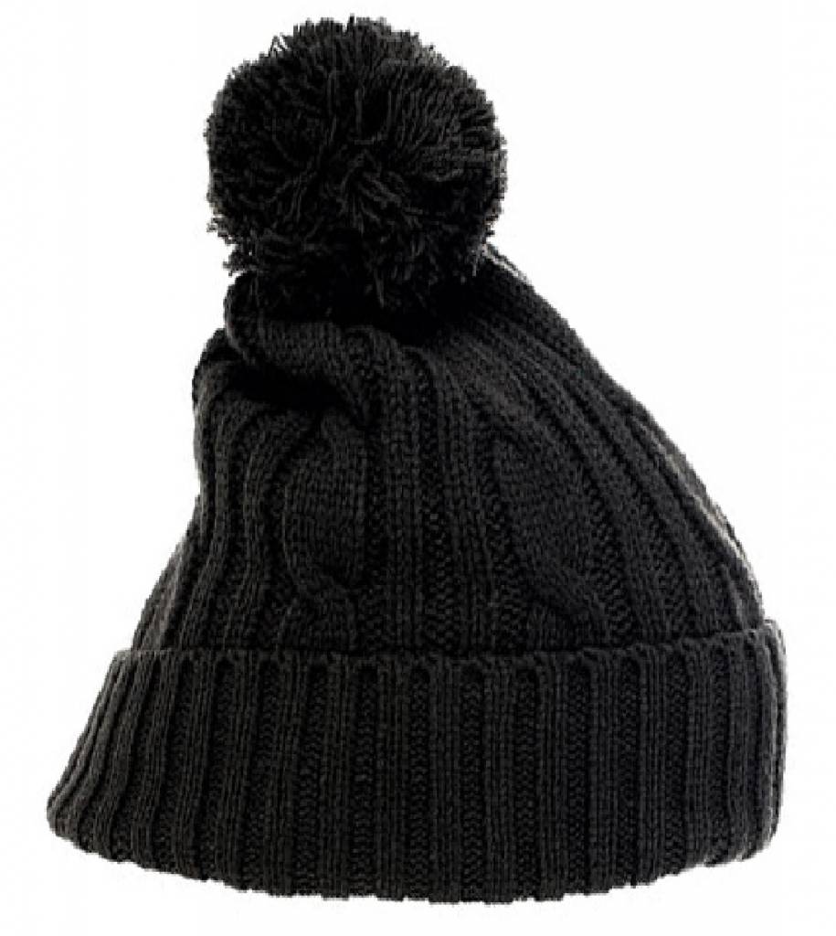 Gebreide Pompon muts Zwart Gebreide Pompon muts Zwart