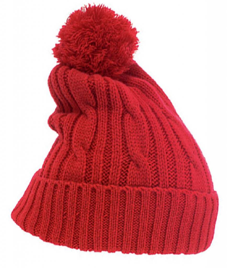 Gebreide Pompon muts Rood Gebreide Pompon muts Rood