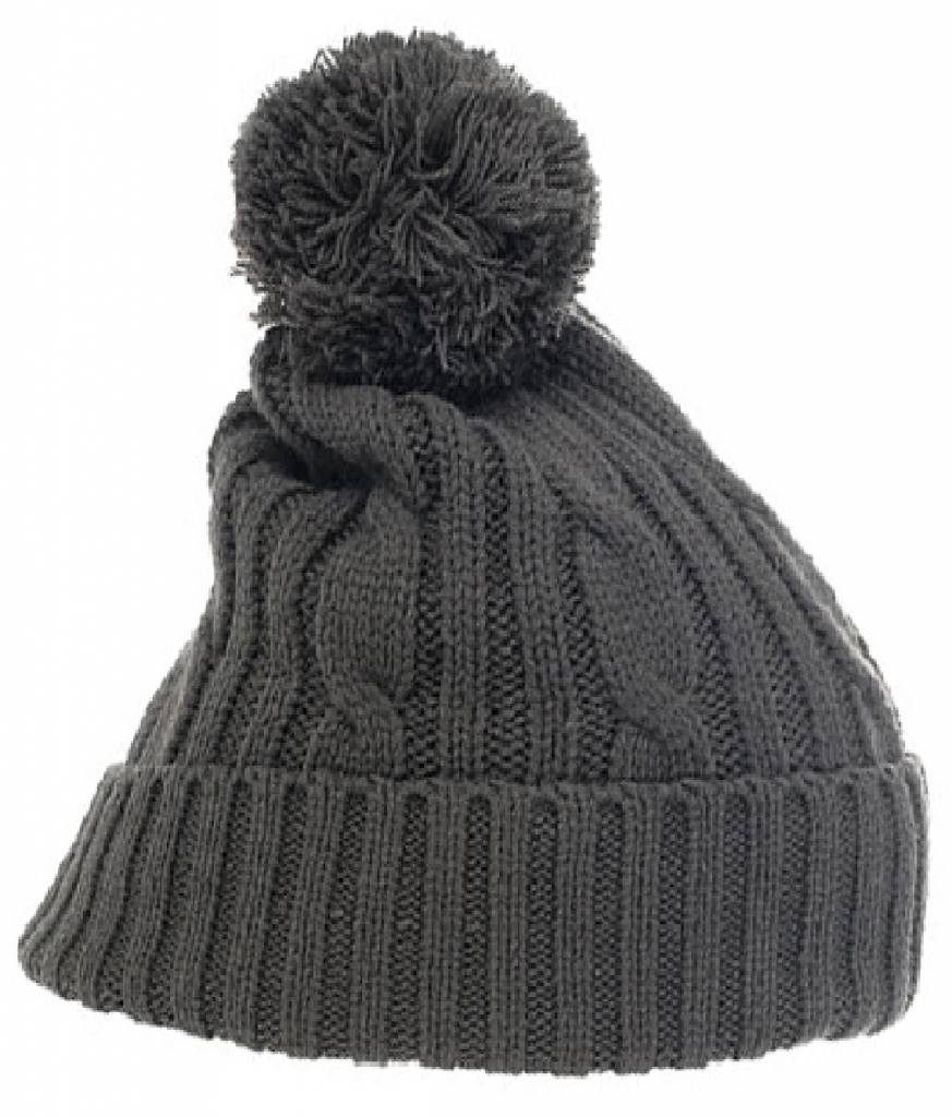 Gebreide Pompon muts antraciet