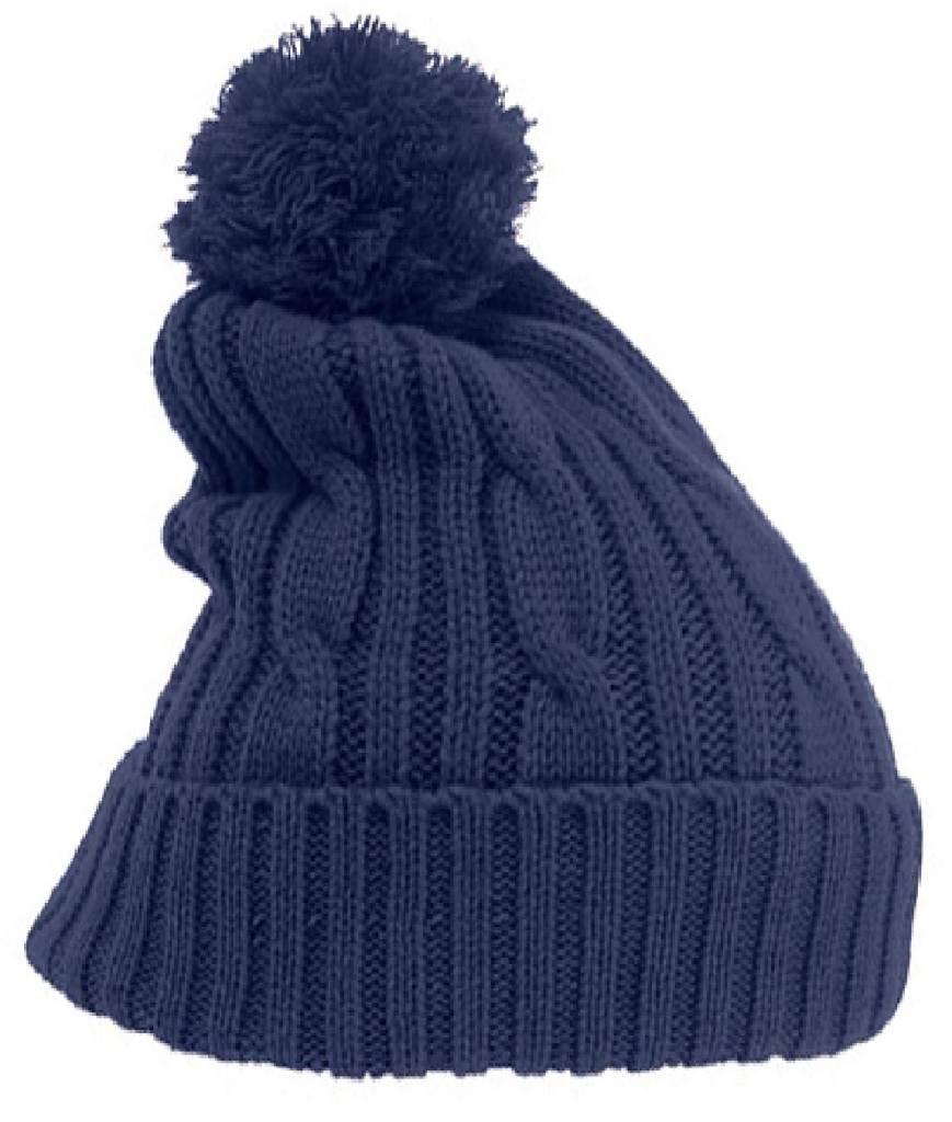 Gebreide Pompon muts marine Blauw