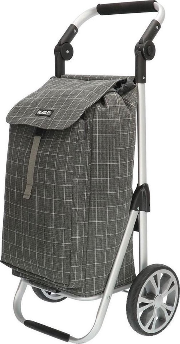 Boodschappentrolley met Verstelbaar handvat en koelvak - Grijs  geruit