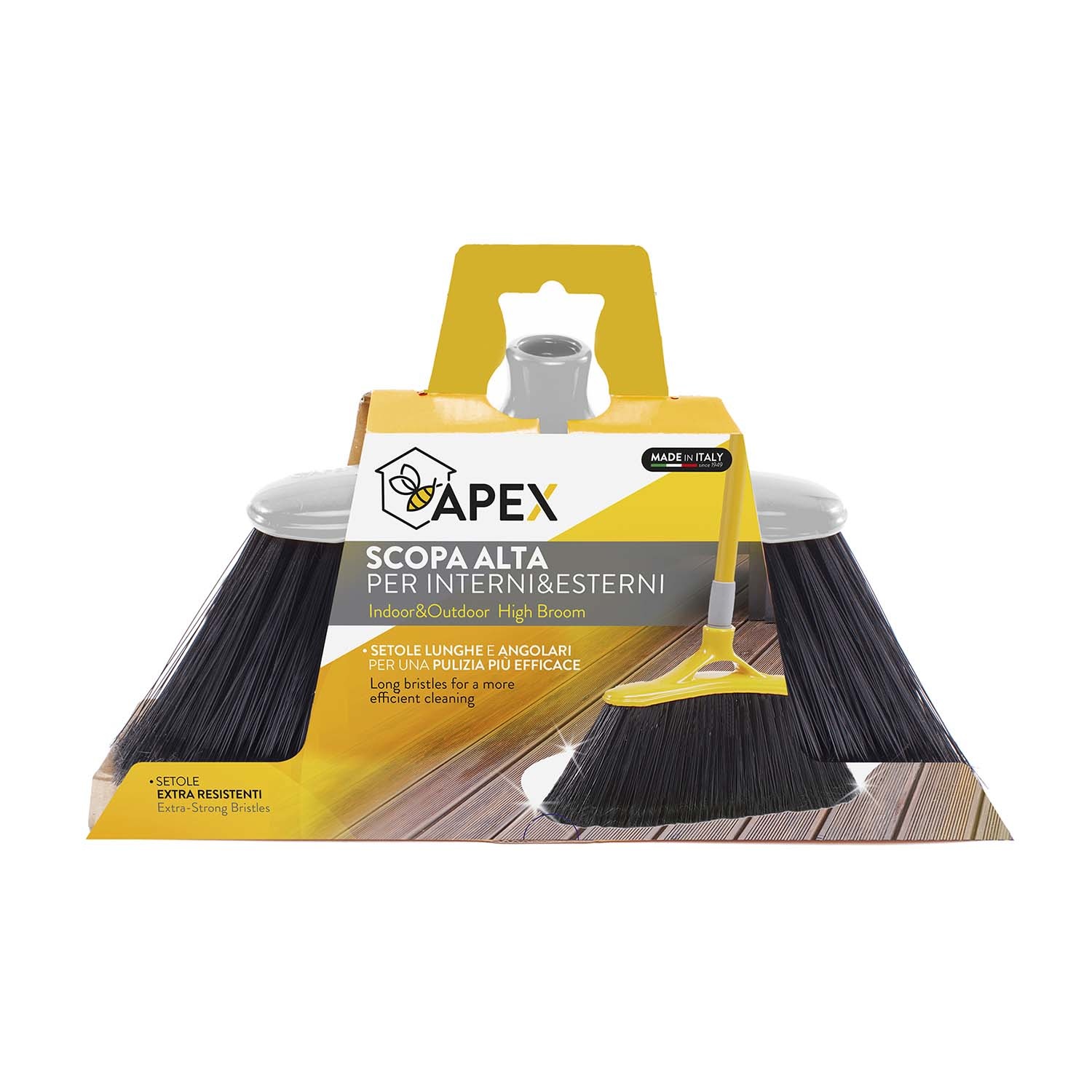 Zachte bezem met hoge haren en telescoopsteel Zachte bezem met hoge haren en telescoopsteel