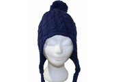 Gebreide pompon muts blauw