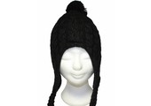 Gebreide pompon muts zwart