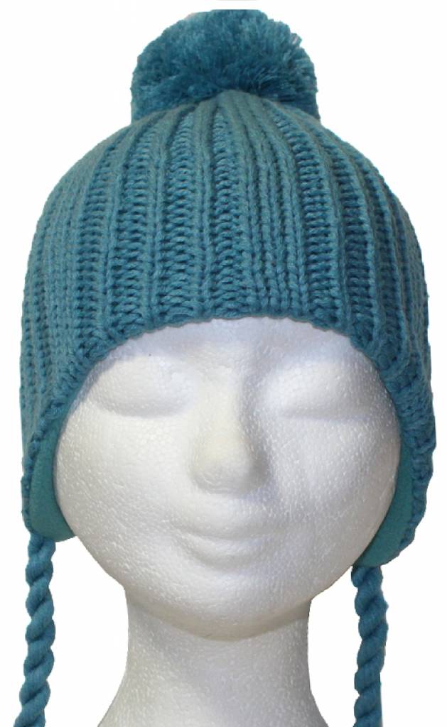 Kindermuts met vlechten en pompon licht Blauw