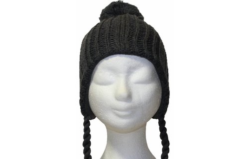 Kindermuts met vlechten en pompon antraciet Grijs Kindermuts met vlechten en pompon antraciet Grijs