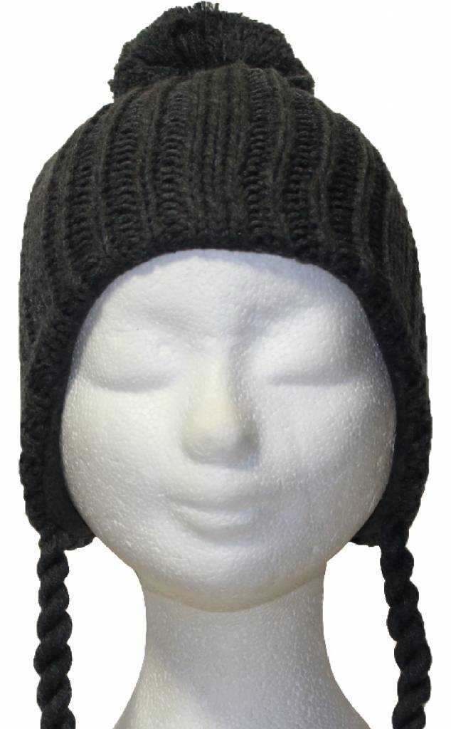 Kindermuts met vlechten en pompon antraciet Grijs Kindermuts met vlechten en pompon antraciet Grijs