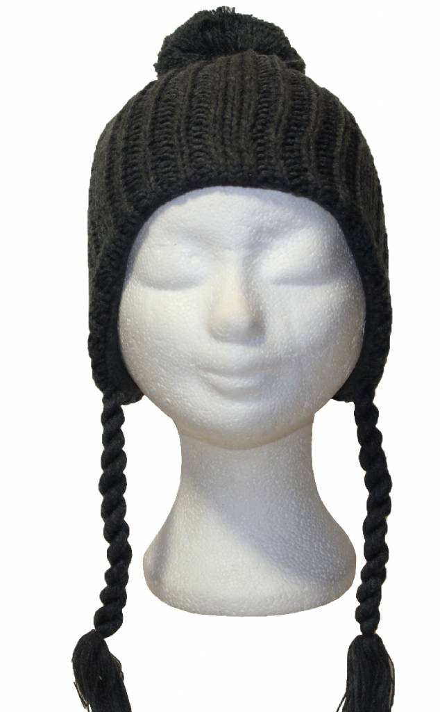Kindermuts met vlechten en pompon antraciet Grijs Kindermuts met vlechten en pompon antraciet Grijs