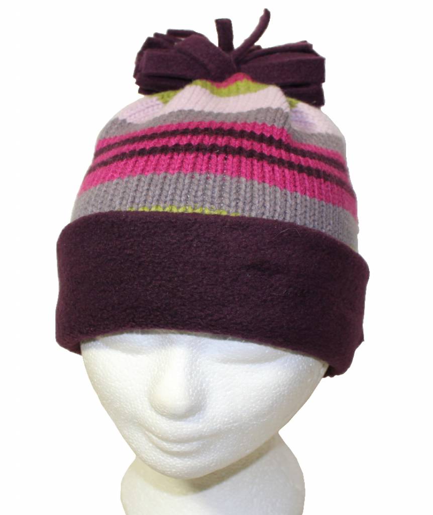 Gestreepte kindermuts met fleece boord