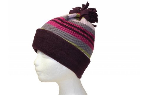 Gestreepte kindermuts met fleece boord
