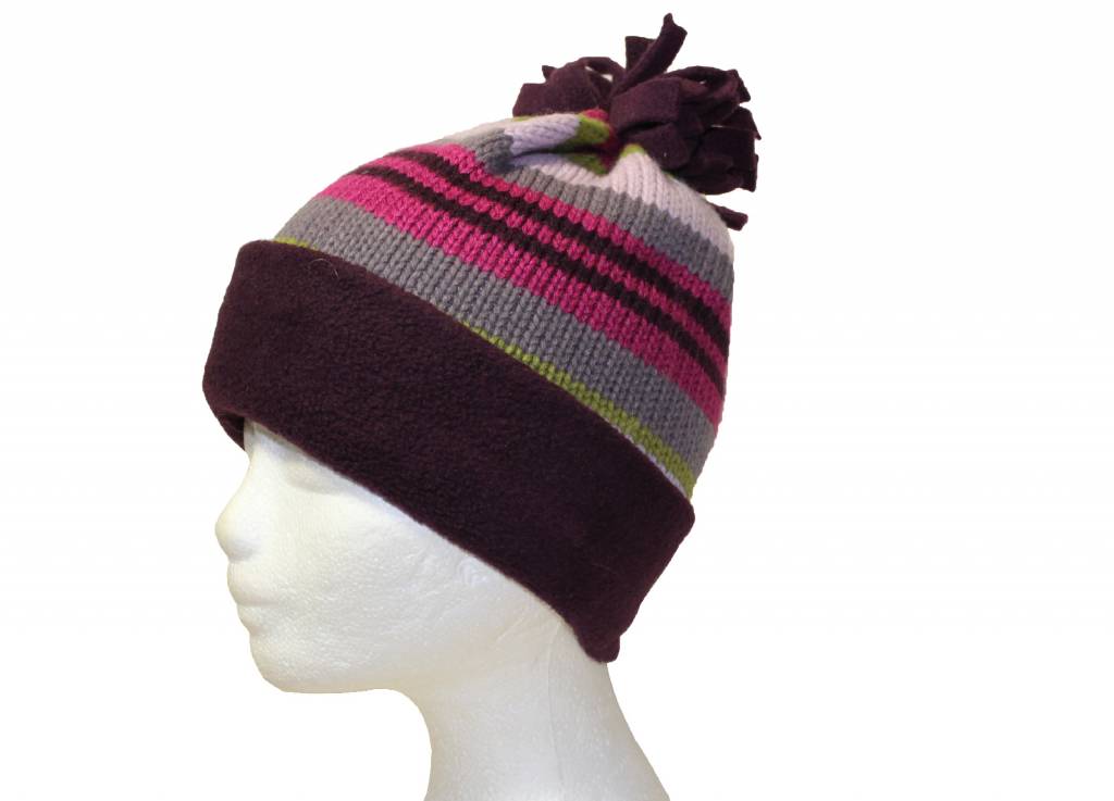 Gestreepte kindermuts met fleece boord