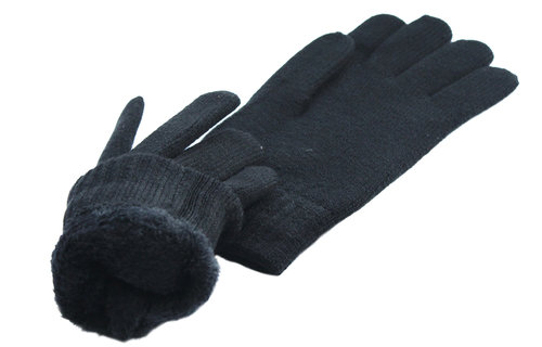 Gebreide heren handschoenen met pelsvoering  - Black Gebreide heren handschoenen met pelsvoering  - Black