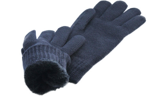 Gebreide heren handschoenen met pelsvoering  -  Navy Blue Gebreide heren handschoenen met pelsvoering  -  Navy Blue