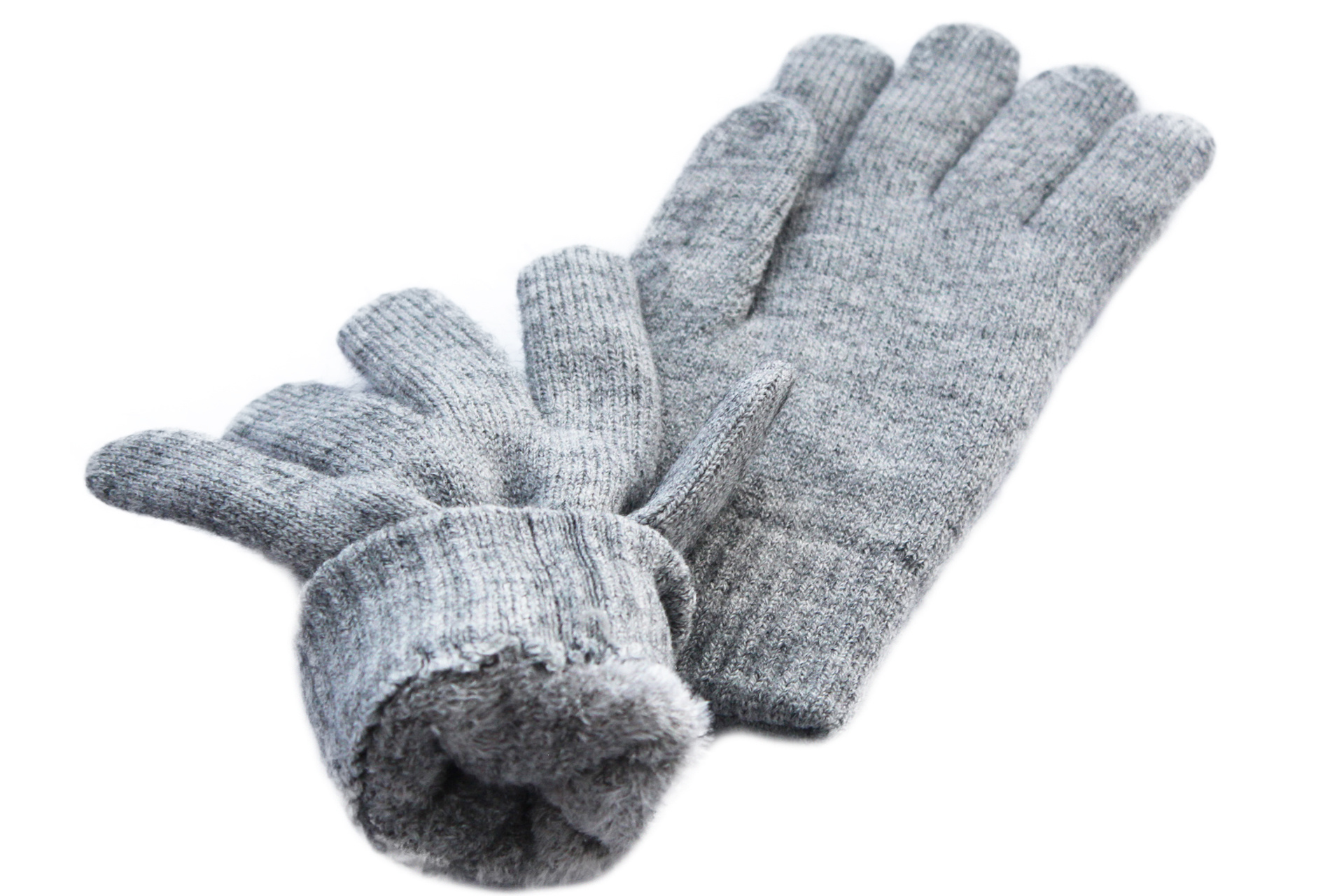 Gebreide heren handschoenen met pelsvoering  - mid Grey