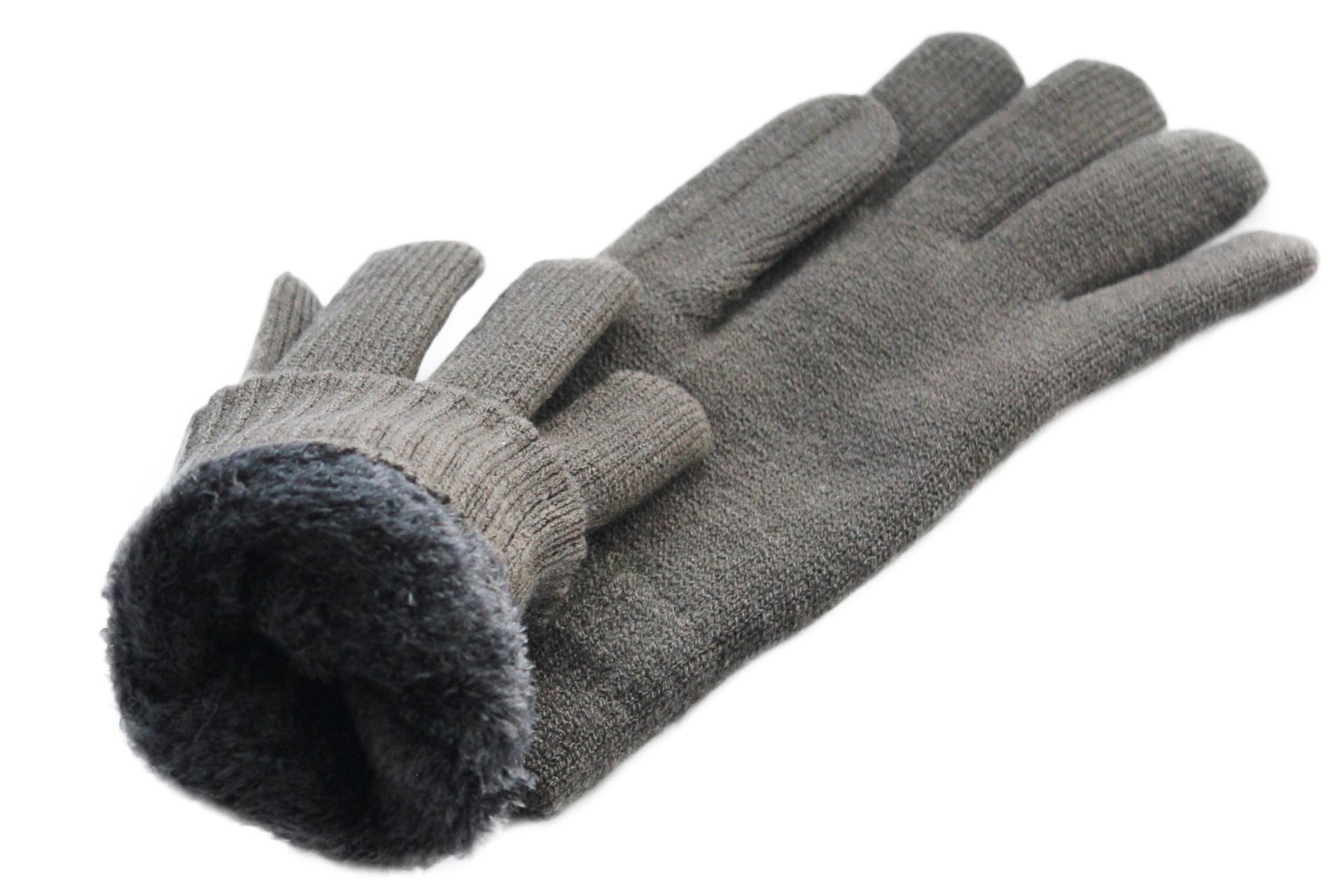 Gebreide heren handschoenen met pelsvoering - Kaki Gebreide heren handschoenen met pelsvoering - Kaki