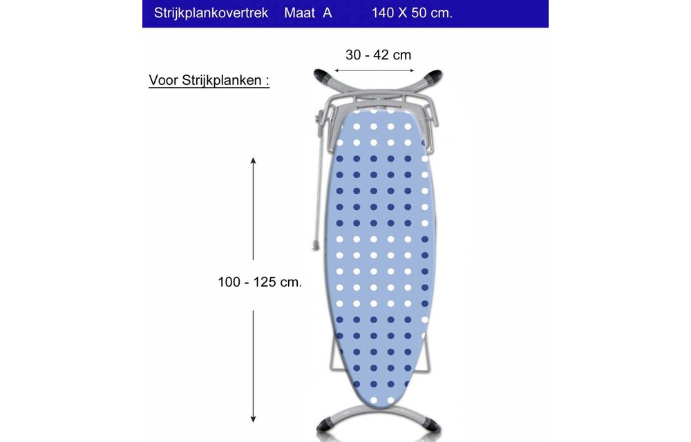 Strijkplankhoes 3 lagen 134 x 49 cm maat A "Dots blue"