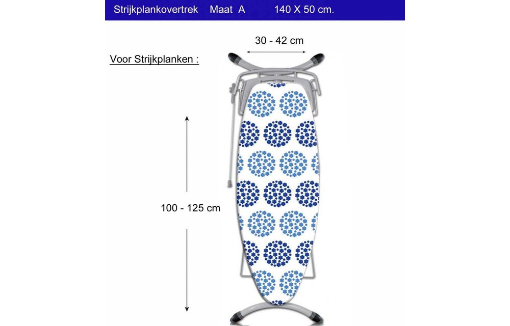 Strijkplankhoes 3 lagen 134 x 49 cm maat A "Flowers in Circle Plain"