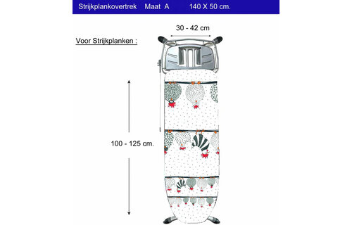 Strijkplankhoes 5 lagen maat  A  140 x 50 cm   Galline