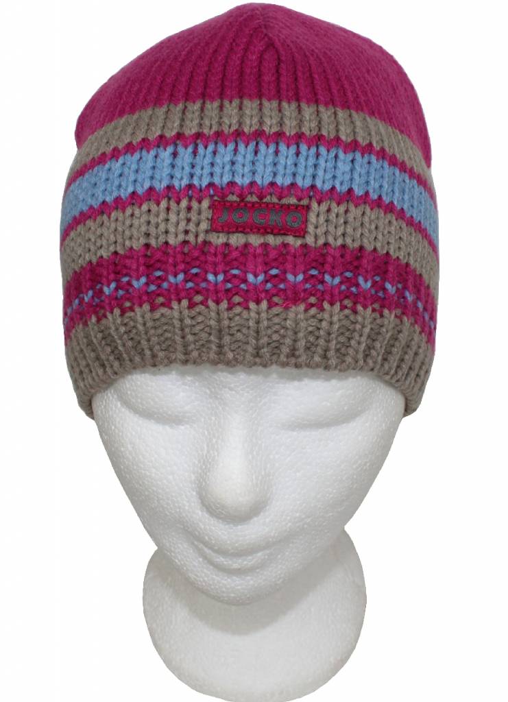 Kindermuts gestreept Roos/Beige