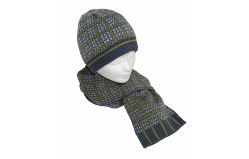 Kindermuts en Sjaal Grijs/Oker Kindermuts en Sjaal Grijs/Oker