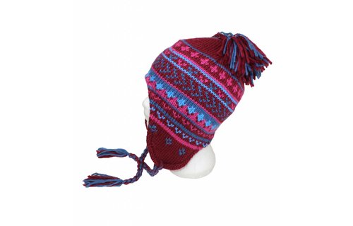 Peru Muts Jacquard bordeaux/blauw Peru Muts Jacquard bordeaux/blauw
