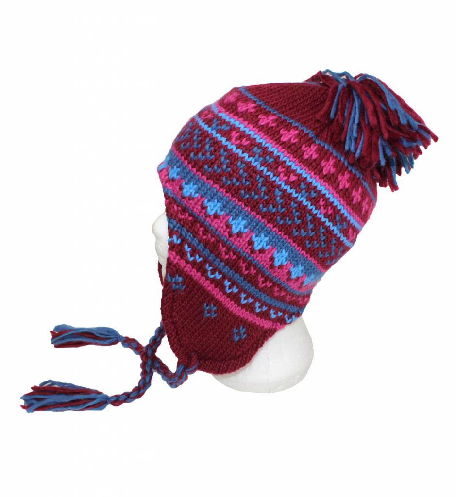 Peru Muts Jacquard bordeaux/blauw Peru Muts Jacquard bordeaux/blauw