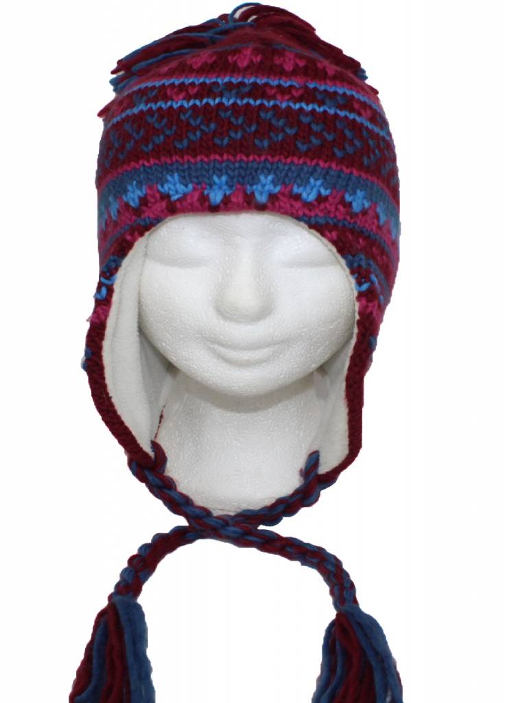 Peru Muts Jacquard bordeaux/blauw Peru Muts Jacquard bordeaux/blauw
