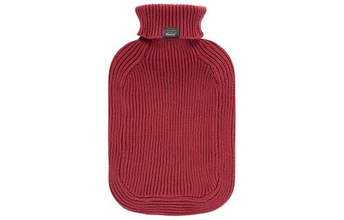 Warmwaterkruik 2 L. met gebreide hoes knitted rust red