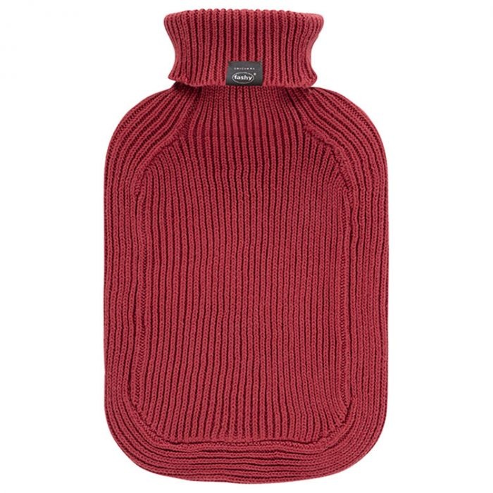 Warmwaterkruik 2 L. met gebreide hoes knitted rust red