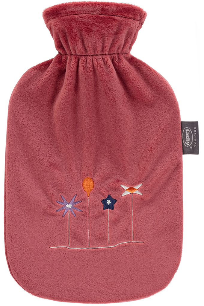 Warmwaterkruik 2 L.  zachte hoes   -  bloemen design