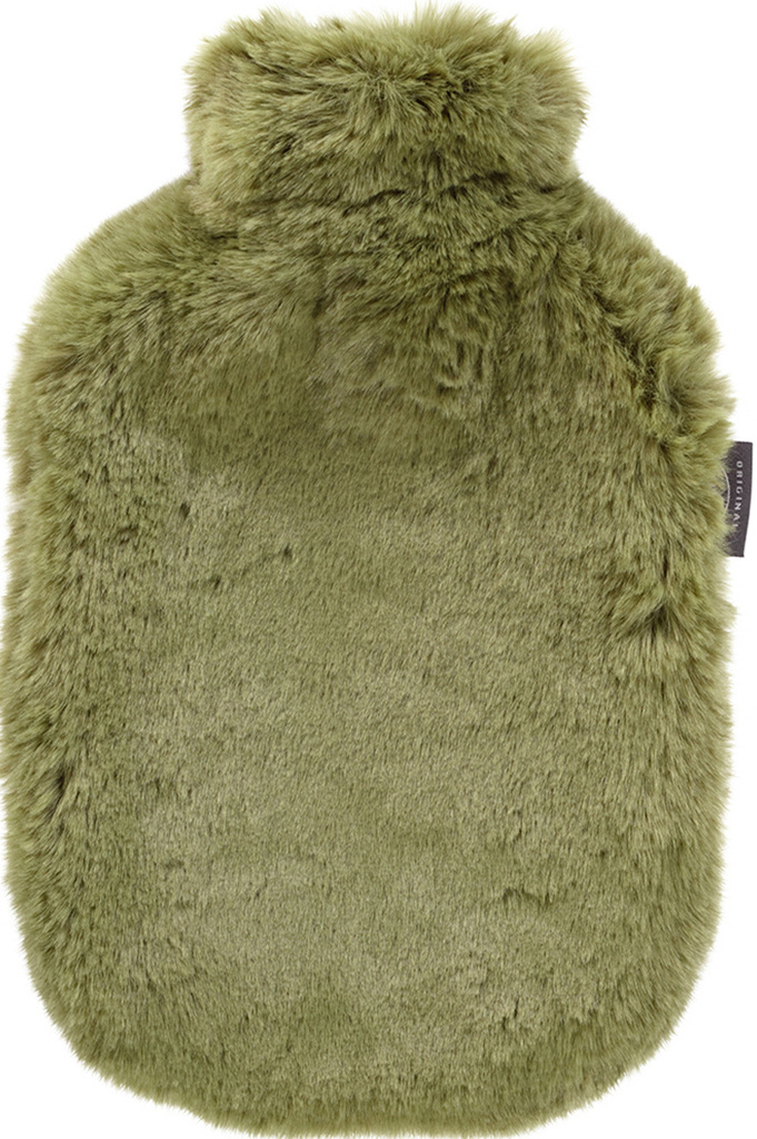 Warmwaterkruik 2 l. met extra zachte fleece hoes  olive green