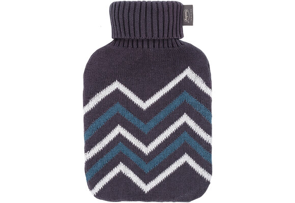 Warmwaterkruik 2 l.  Gebreide hoes  Kraag - Grijs
