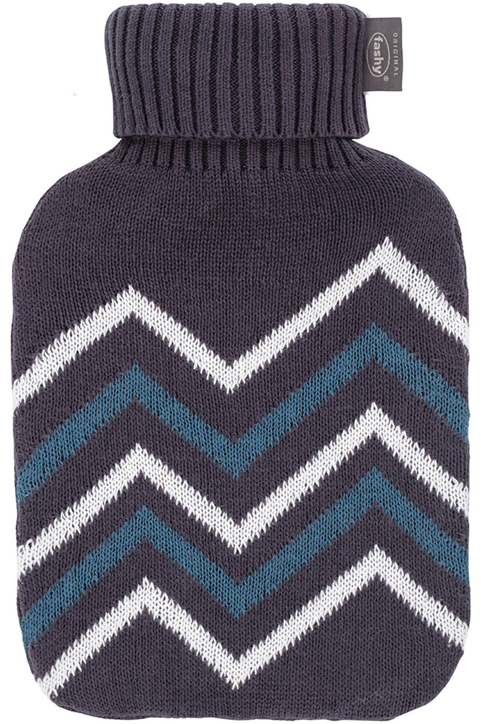 Warmwaterkruik 2 l.  Gebreide hoes  Kraag - Grijs