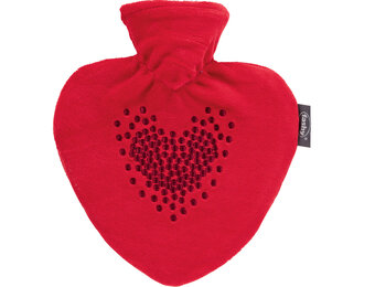 Warmwaterkruik Hartvorm 0,7 L.  "Hartjes design rood"