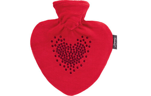 Warmwaterkruik Hartvorm 0,7 L.  "Hartjes design rood"