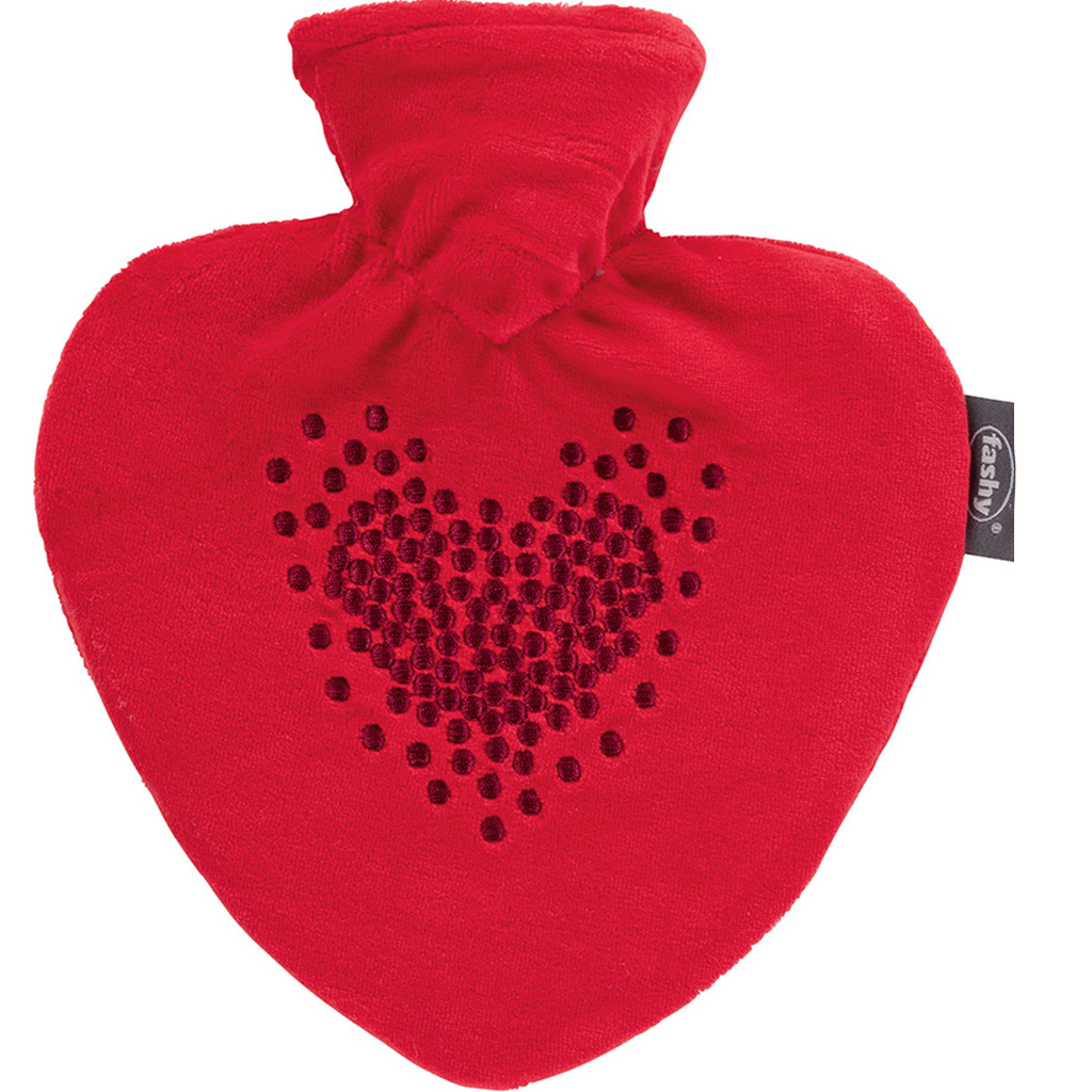 Warmwaterkruik Hartvorm 0,7 L.  "Hartjes design rood"