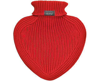 Warmwaterkruik Hartvorm 0.7 L. Gebreide hoes Rood