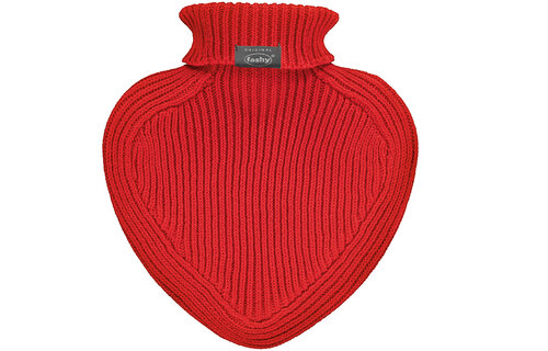 Warmwaterkruik Hartvorm 0.7 L. Gebreide hoes Rood