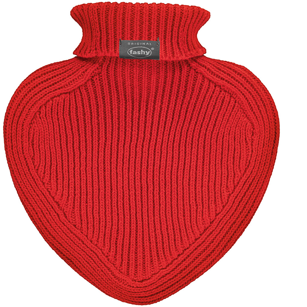 Warmwaterkruik Hartvorm 0.7 L. Gebreide hoes Rood